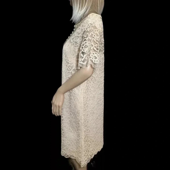 Vintage 60s Ivory Lace MOD Short Sleeve Dress Sz Small Summer Knee Length - Picture 5 of 12